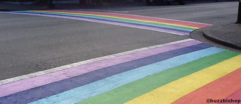 Rainbow crosswalk at Bute and Davie in Vancouver